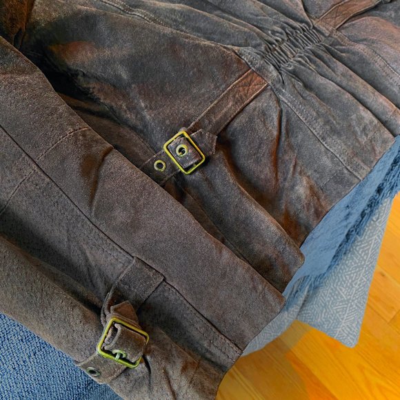 Brown Suede Outer Jacket trimmed with buckles by “Beyond Sport – California.” - Picture 3 of 6
